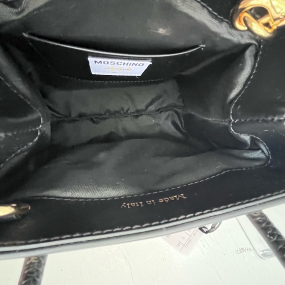 MOSCHINO Heart of Wool Leather Shoulder Bag- Black Gold - Picture 12 of 15